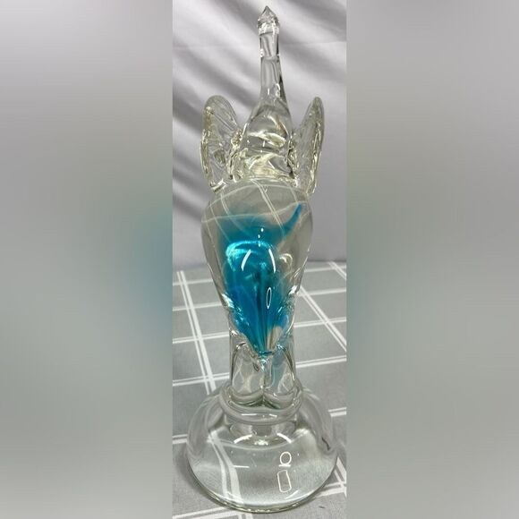 Vtg Art Glass Elephant Trunks Up Clear & Blue On Half Ball Base 5# Figure Statue - Picture 2 of 9